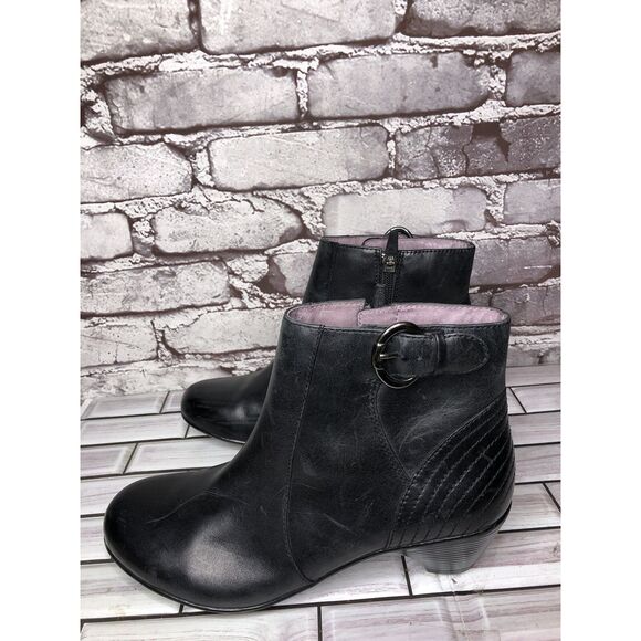 Dansko Black Leather Ankle Boots Block Heel Zip Heel Booties Women 38EU/7.5M US - Picture 15 of 16